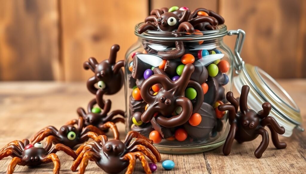 Chocolate Pretzel Spiders storage