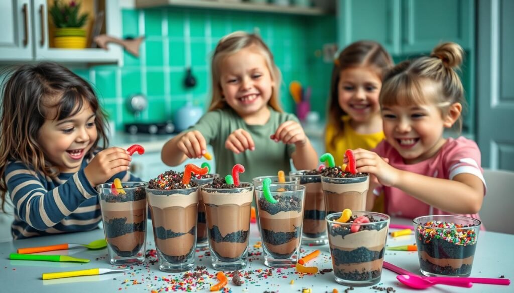 Pudding Dirt Cups making with kids