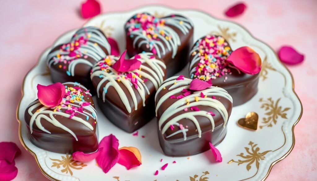 coating and decorating heart-shaped truffles